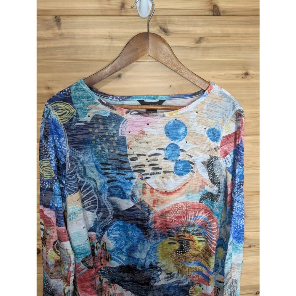 Ali Miles Top Womens Medium Multicolor Abstract‎ Art Blouse - Picture 2 of 11